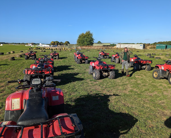 quads lined up at avalanche adventure for a stag do party