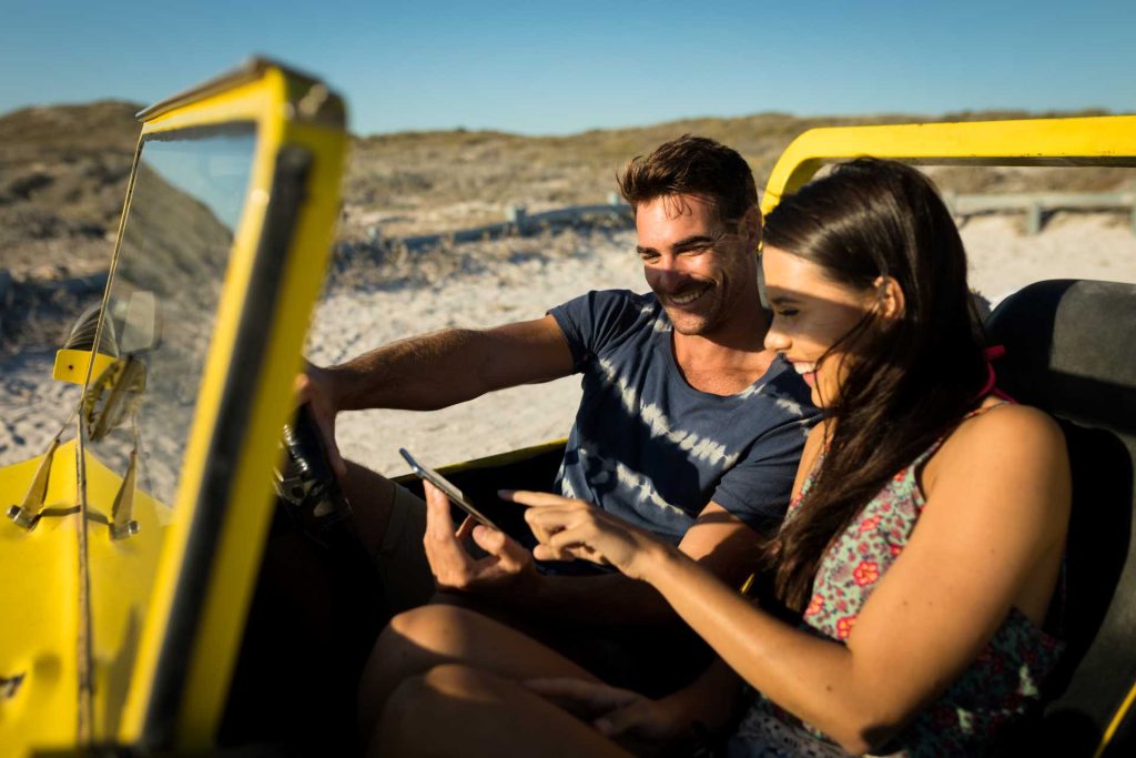 date night outside, couple in off road racing buggy