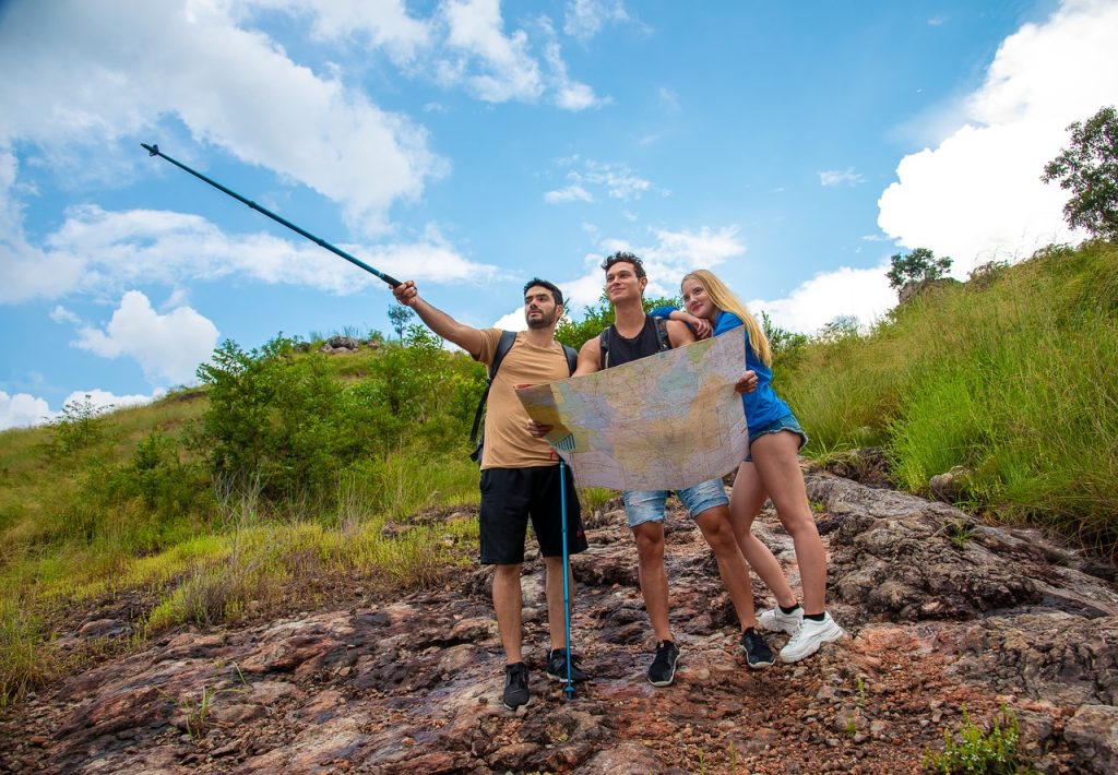 A team checking out the terrain during their lost explorer experience